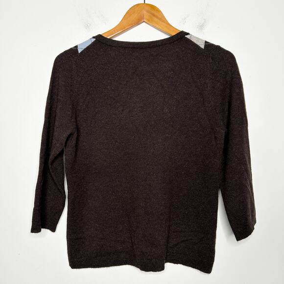 Vintage Argyle Cashmere Sweater FIONA Womens Large Academia Twee Preppy School - Picture 3 of 4